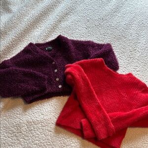 Stylish Red and Purple girls cropped Sweater Set